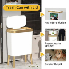 Bathroom Trash Can with Lid, Plastic Garbage Can with Legs, 4 Gallon Gold Trash