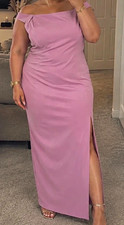 ASOS Curve Pink Off Shoulder Maxi Dress Size 18 Slit Long Short Sleeve Stretch