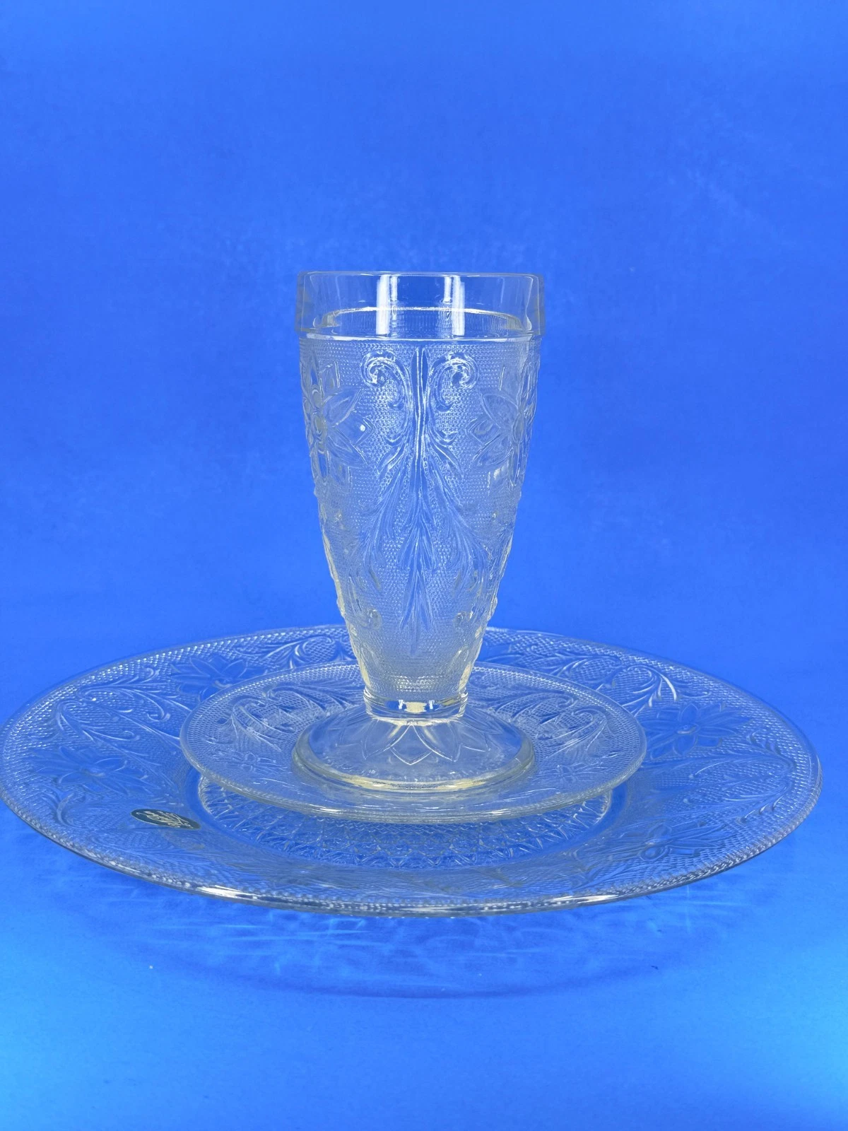 3pc Vintage Clear Indiana Glass Tiara Sandwich Dinner Plate Bread Plate Glass