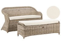 2-Sitzer Gartensofa Mit Ottomane Rattan Naturfarben Auflagen Beige Boho Susua