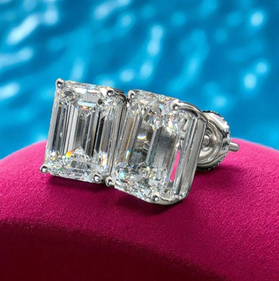 2 Ct Emerald Cut E VVS2 Lab Grown Diamond Stud Earrings 14K Gold IGI - Image 3 of 4