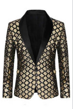 Men's Sequin Grid Blazer Stylish Slim Party Wedding Banquet Business Casual Suit
