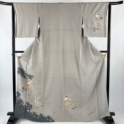 JAPANESE KIMONO TSUKESAGE GRAY 167cm 5 ft 6 in PURE SILK B2108