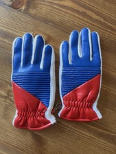 Vintage 70s Ladies Vinyl Winter Gloves Red White Blue