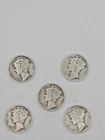 Mixed Lot of 5 Mercury Dimes 90% silver 1940s