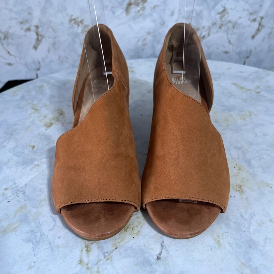 Eileen Fisher Womens Sz 6.5M Shoes Brown Leather Comfort Half D'Orsay Ankle Boot - Image 3 of 4