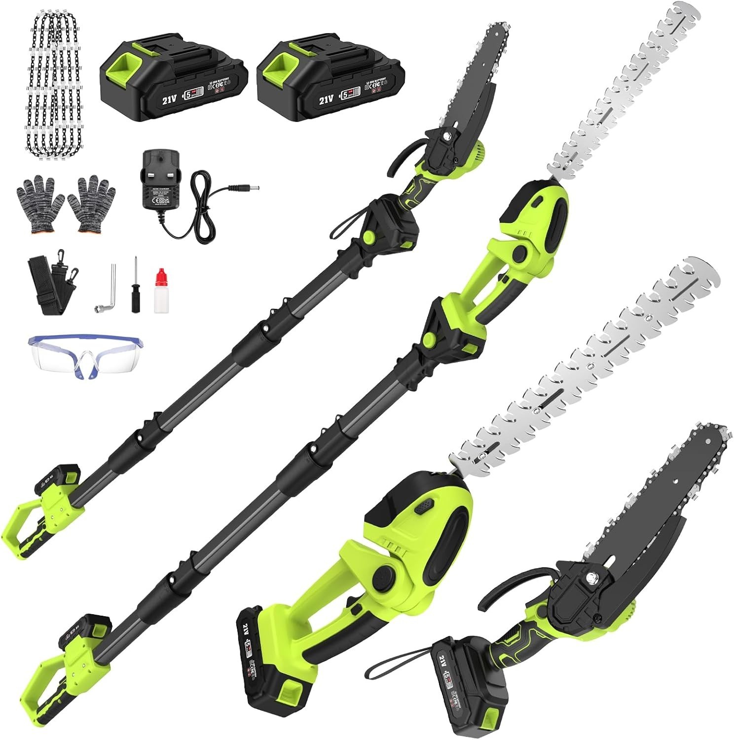 Cordless Pole Hedge Trimmer 20V Rechargeable Long Reach Garden Pruner Tool
