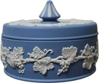 Wedgwood Jasperware Blue Lidded Trinket Box Grapevine Design Made In England