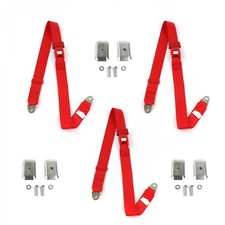 Ford 1955 - 1956 Standard 2pt Red Lap Bench Seat Belt Kit W Bracketry - 3 Belts