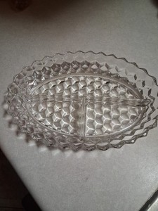 Vintage American Fostoria Clear Glass 3 Part  Dish Divided Serving HTF