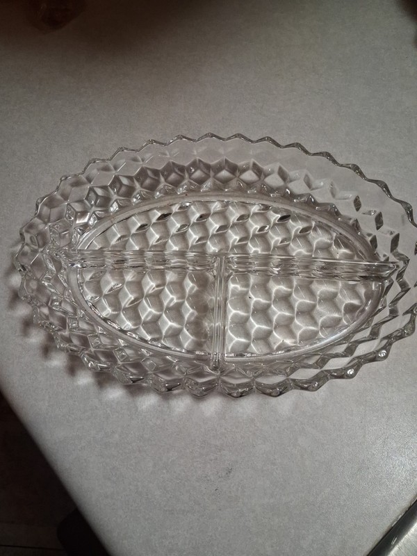 Vintage American Fostoria Clear Glass 3 Part  Dish Divided Serving HTF
