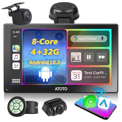 ATOTO 9'' Android Digital Media Receivers Portable Car Stereo 4+32G Dash&Rear Cam