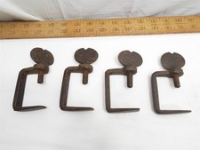 Set 4 Antique Hand Forged Iron Quilting Frame Clamps Bed Spread Blanket Quilt