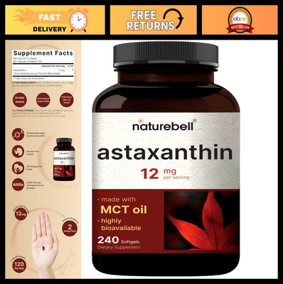 Maximum Strength Astaxanthin 12mg - 240 Softgels, Natural Antioxidant, Non-GMO,