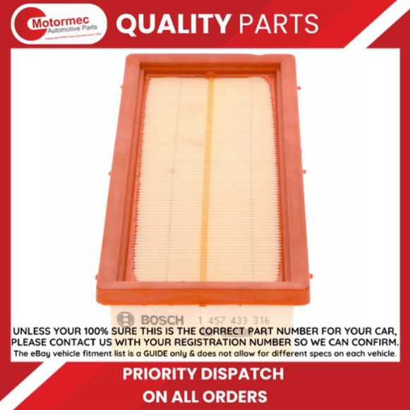BOSCH 1457433316 Air Filter 282mm Length 50mm Height Fits Fiat Panda Punto - Image 7