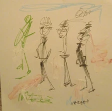 ORIGINAL VINTAGE OOAK ABSTRACT EXPRESSIONISM CUBIST STICK FIGURE INK DRAWING 