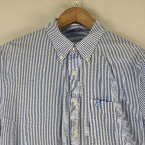 Brooks Brothers Hombre Camisa Abotonada Talla L Azul Rayas Manga Corta 117903 - Imagen 2 de 8
