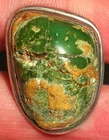 VINTAGE NAVAJO GREAT GREEN & MATRIX STERLING SILVER RING SIZE 7 vafo
