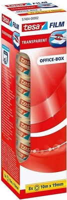 Tesafilm Office-Box Klebefilm transparent 10 m x 19 mm Büro 8 Rollen 8er Pack