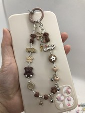 DIY Beaded Phone Charm Wristlet Bracelet String Strap Bag Gift Cute Brown Coffee
