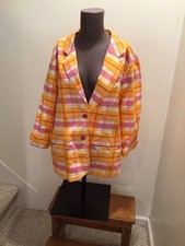 Liz Claiborne Women Orange Check Blazer 2button Cotton Blend Large Vintage 90S