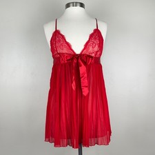 Victorias Secret Pleated Babydoll L Coquette Romantic Ethereal Red Chemise Bow