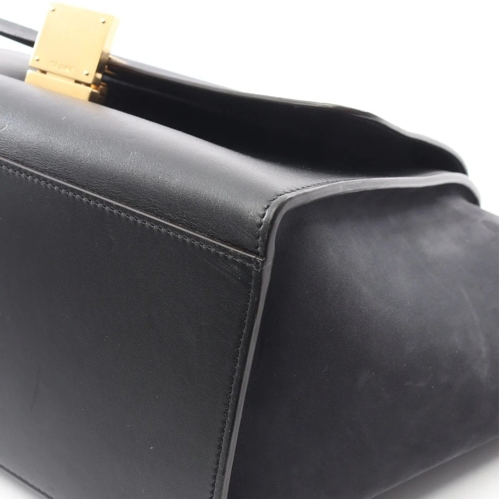 Celine Trapeze Bag | Black Croc-Embossed & Dark Navy Suede image 6