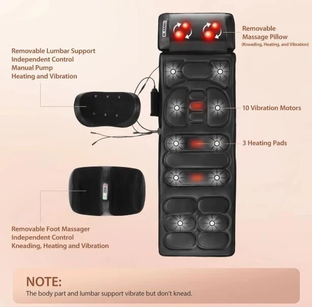 HOMASA Full Body Massage Mat Heated Foot Back Lumbar Massager Shiatsu Vibration - image 4 of 4