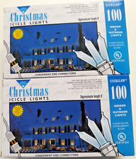 lot of 2 J Hofert 8' Christmas Icicle Lights 100 clear 16ft 200 lights total 