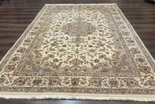 Sino Per'sian Rug 6x9 Floral Medallion Ivory Taupe Wool Silk Highlights 210 KPSI