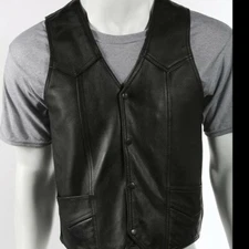 Leather Biker Vest Sz50 XXL Motorcycle Riding Deep Conceal Carry Gun Pocket