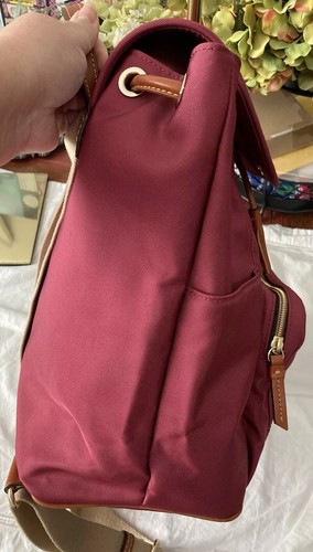 Dooney Bourke Cranberry Plum Large Murphy Backpack Italian Nylon Pockets - Picture 14 of 18
