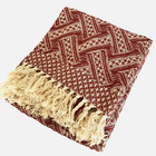 100% Cotton Knit Reversible Afghan Throw Burgundy Ivory 50 X 60 inches India New