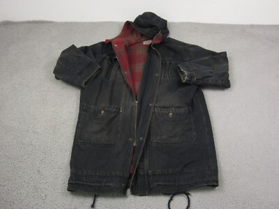 Vintage Benetton Chore Coat Mens 42 Black Denim Hooded Blanket Lined Work Jacket