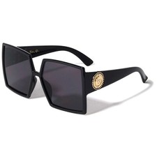 Square Sunglasses Women Black Oversized Gold Accent Fashion Festival Beach Gafas