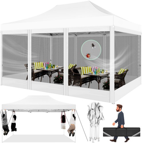 Faltpavillon 3x4,5 Wasserdicht Pop Up Partyzelt Faltbar mit 4 Netz-Seitenwänden - Bild 3 von 8