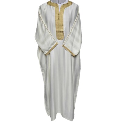 Marokkanische Baumwollmischung Creme Gold 3-Viertel Ärmel Thobe Jubba Kandora Dishdasha