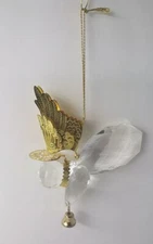 Angel Christmas Ornament Clear Acrylic Gold Tone Metal Wings 3D Roman Brand '94