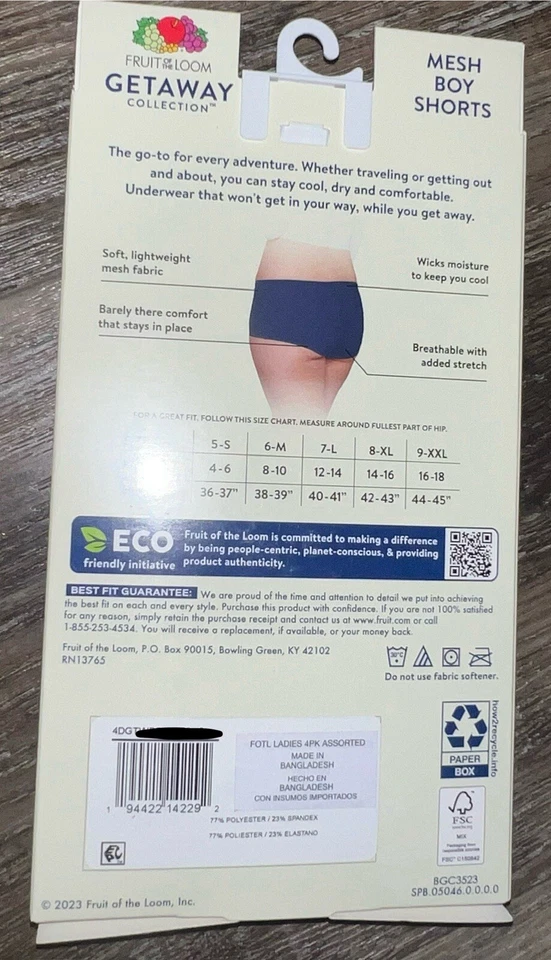Fruit of the Loom ~ 4 pares de calcinhas femininas masculinas Getaway ~ M/6 - Imagem 3 de 3