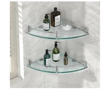 Estantes Flotantes De Ducha Vidrio Cristal 2 Niveles Repisas Esquinero Para Baño