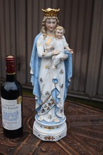 Statua tedesca grande bisque porcellana maria bambino gesù statuina religiosa