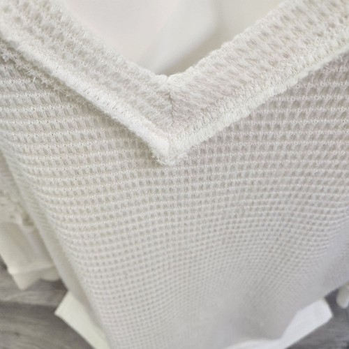 Top tunica bianco torrido 2 pizzo waffle maglia orlo invecchiato oversize scollo a V casual - Foto 11 di 14