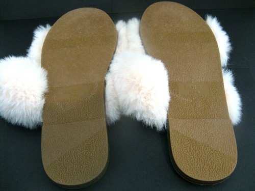 LOFT Women's Faux Fur Double Strap Slippers Size 7-8 Ivory Cream NWOT - Picture 7 of 7