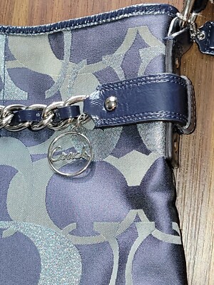 COACH Navy/ Silver Metallic Signature Chain Duffle Bag | eBay