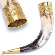 Natural Chieftain Medieval Viking Horn Ale Beer New with Brass Accents