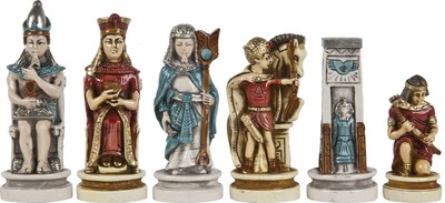 Cleopatra Queen Of The Nile Chessmen Set Hand Painted Felted King Height: 4 1/2''