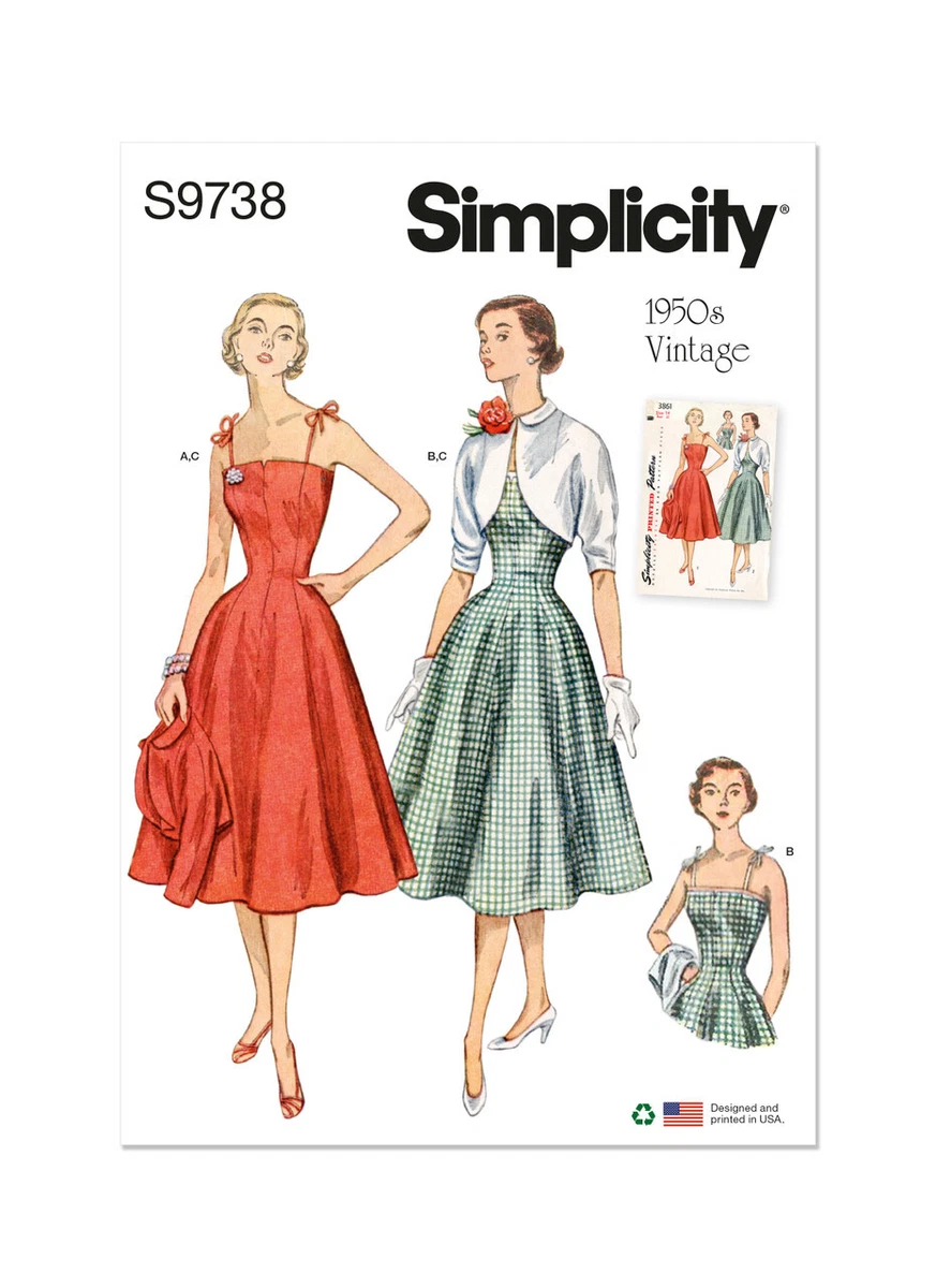 Vintage 1950's Dress & Bolero Jacket Retro Simplicity Pattern 9738 Miss,  Plus Sz