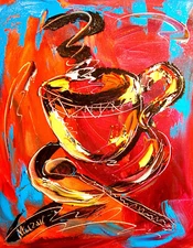 COFFEE TIME  ARTWORK  Abstract Modern Original Oil Painting RED BLUEv3r23r