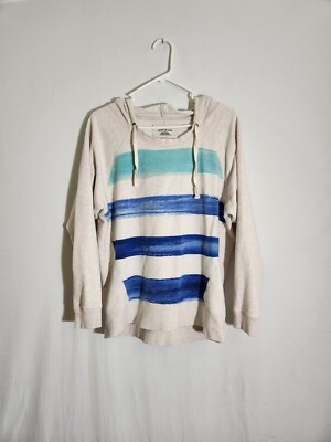 DKNY Sweatshirt Hoodie Womens Size L Beige Blue Ombre Skater