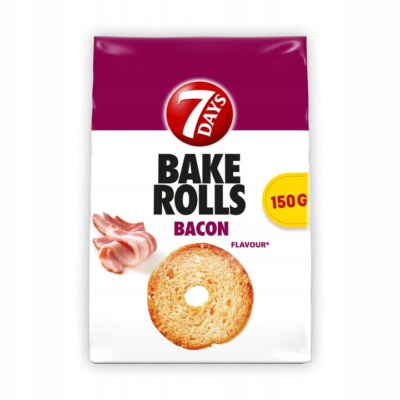 7 Days Bake Rolls BACON Flavour Crispy Bread Chips 150g